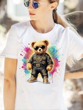 Boutique Urban Teddy Bear Tee With Hand-Placed Crystals
